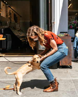 Kayleigh greeting a sweet Luke's Local pup